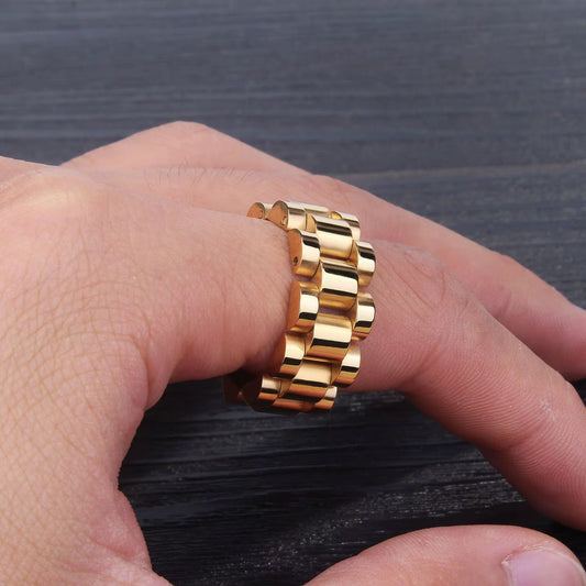 Anillo Malla Reloj Articulada Gold